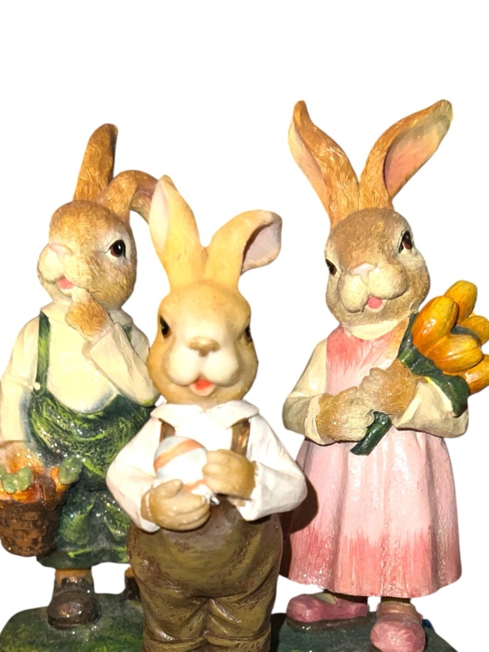 Ceramic Easter Bunny Trio Figurines - Pastel Pink, Green & Brown
